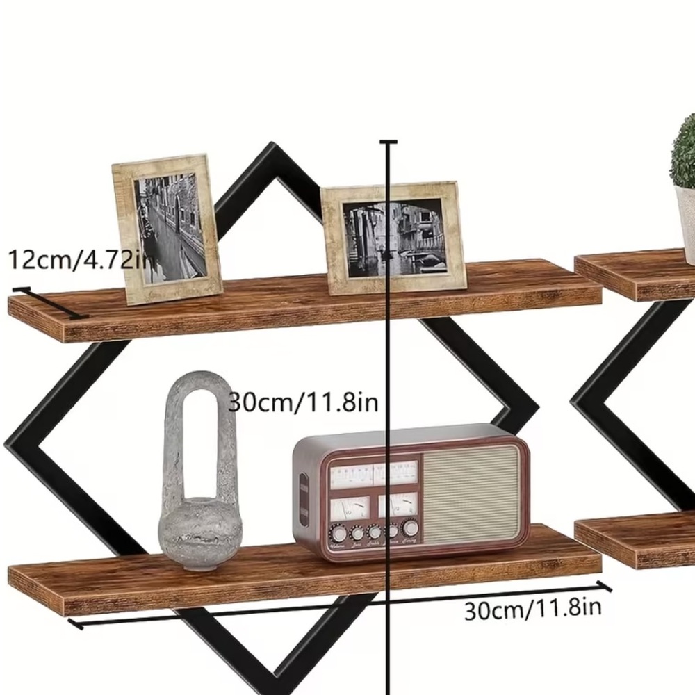 💠 Petite Black and Brown Diamond Floating Wall Shelves – Set of 2 Units - Picture 6 of 13
